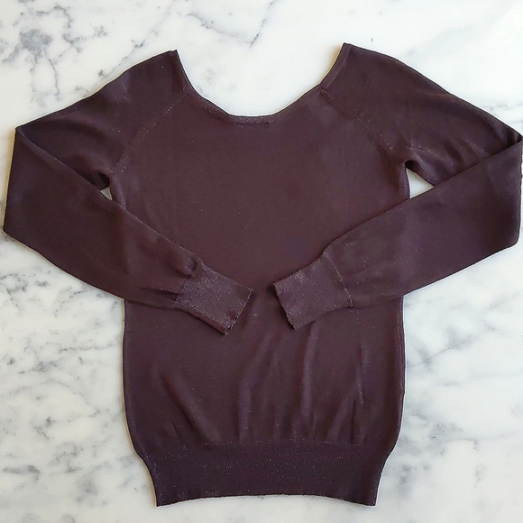 NWOT. The Limited Silk Rayon Nylon Blended Brown Sparkle Long Sleeve Knit Top. - Picture 5 of 5